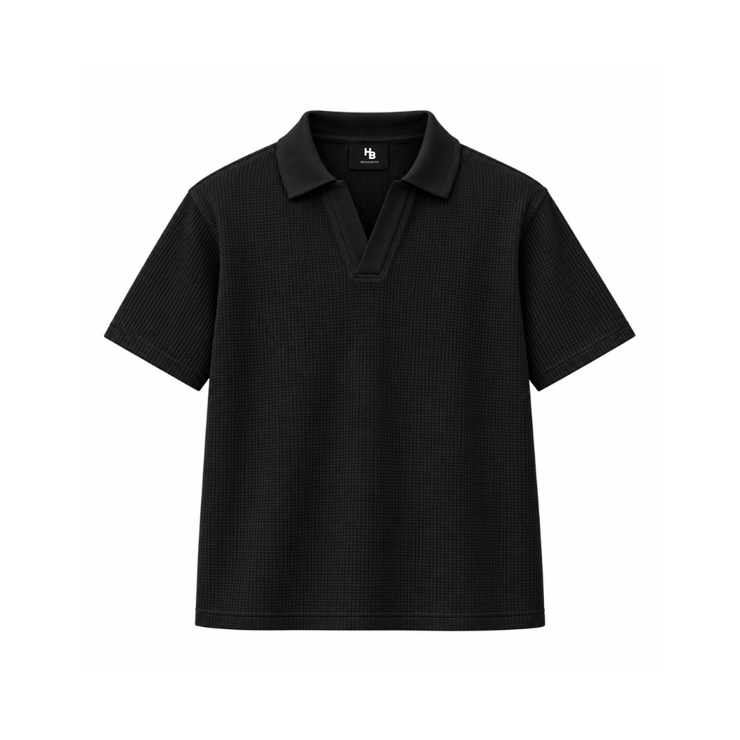 Black Mini Waffle Knit Polo