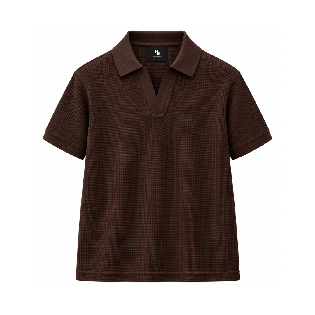 Chocolate Mini Waffle Knit Polo