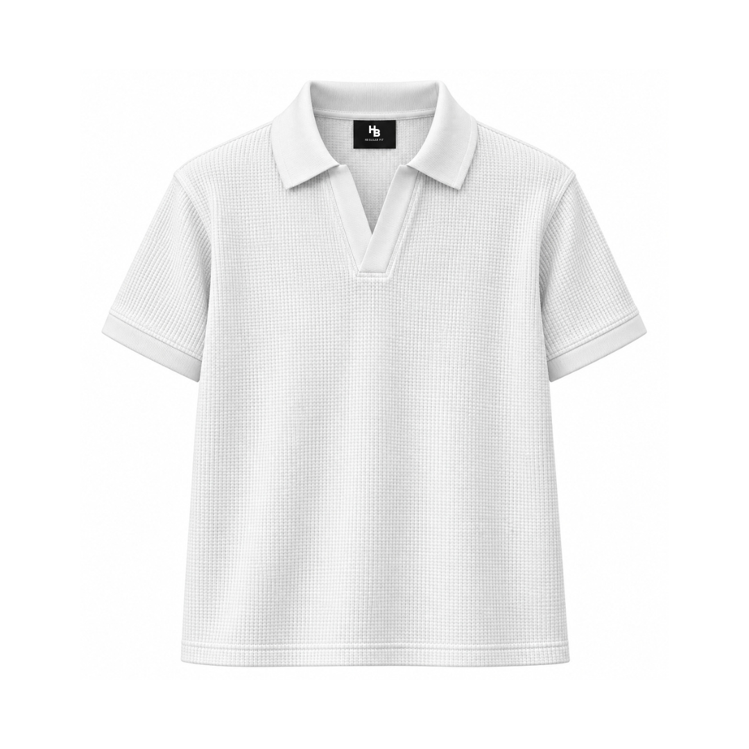 White Mini Waffle Knit Polo