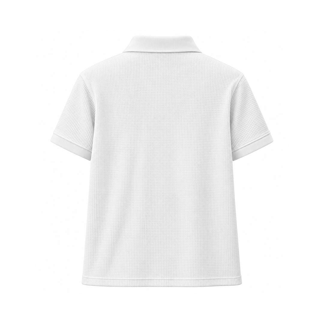 White Mini Waffle Knit Polo