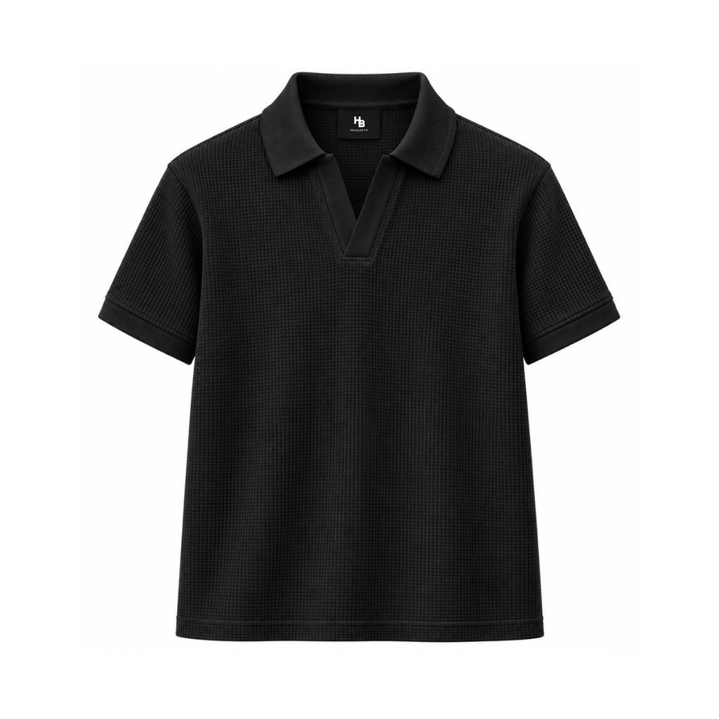 Black Mini Waffle Knit Polo