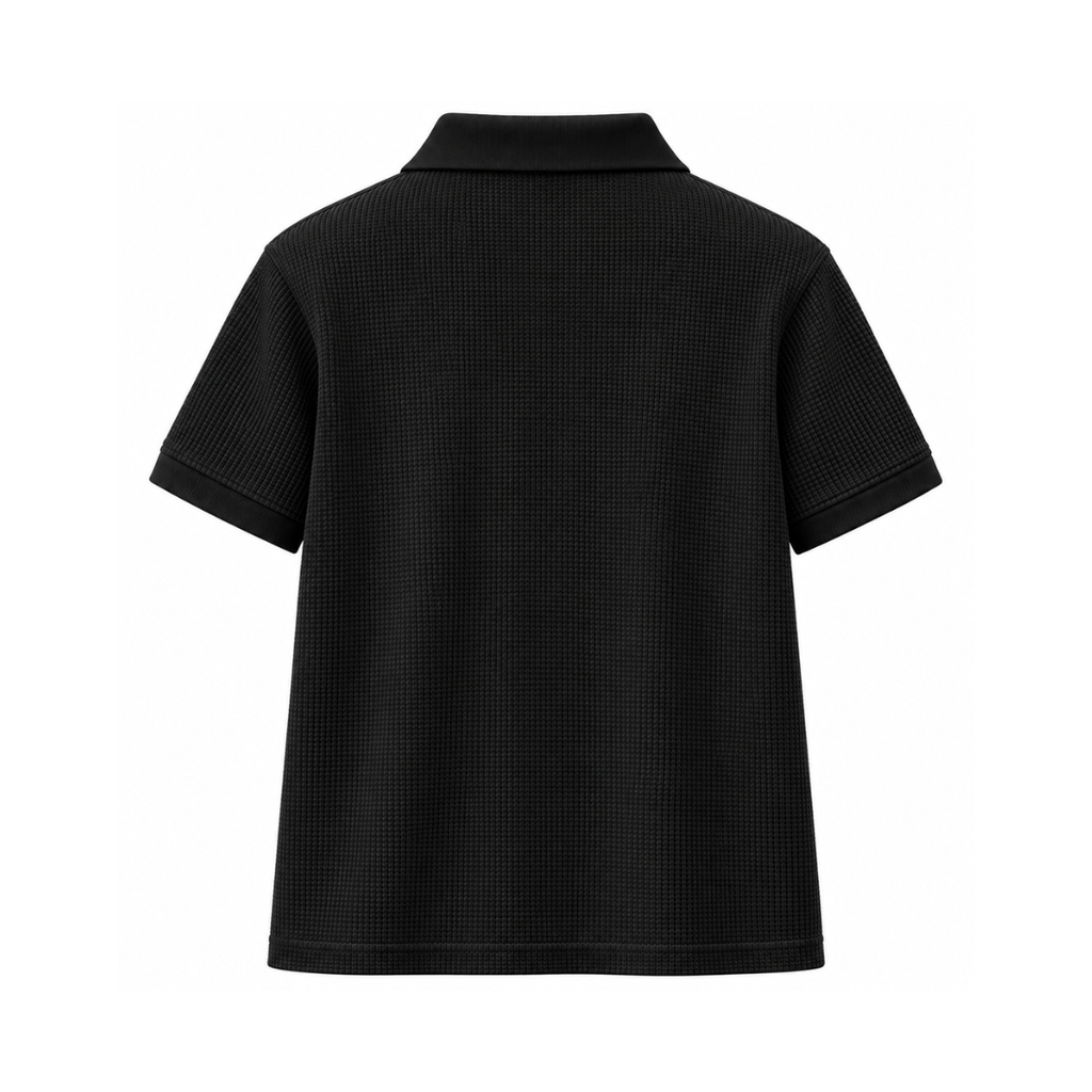 Black Mini Waffle Knit Polo