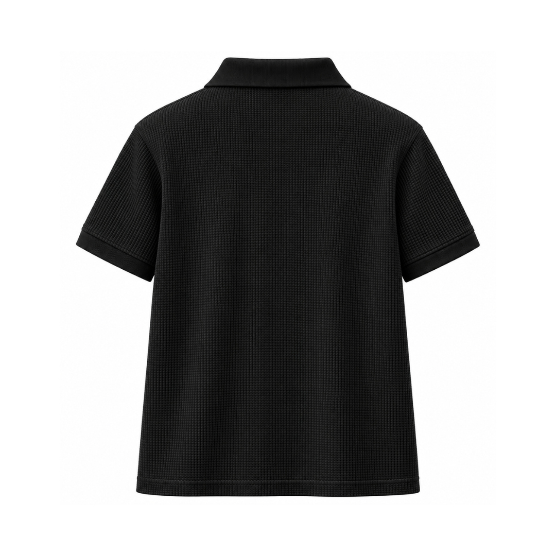 Black Mini Waffle Knit Polo