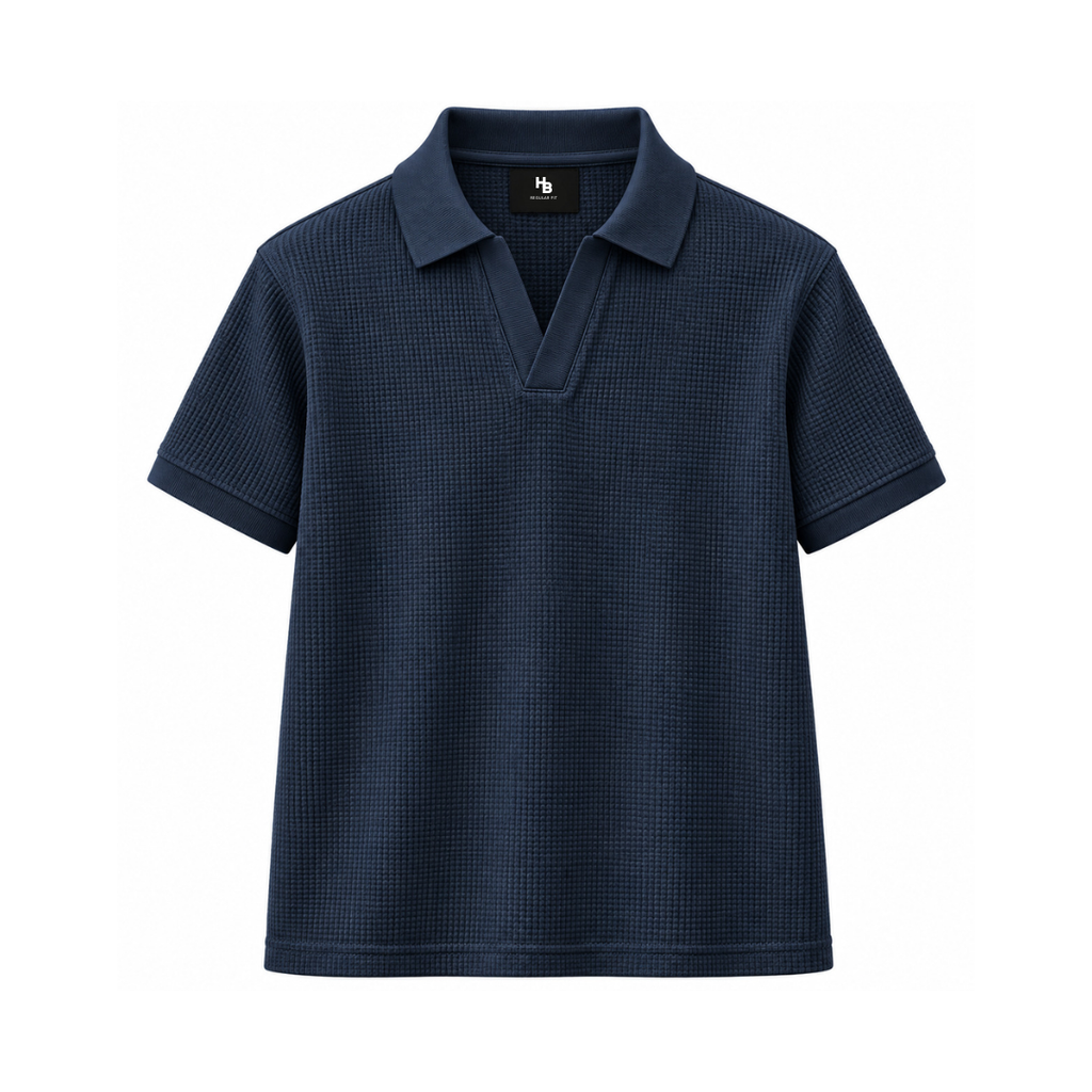 Navy Blue Mini Waffle Knit Polo