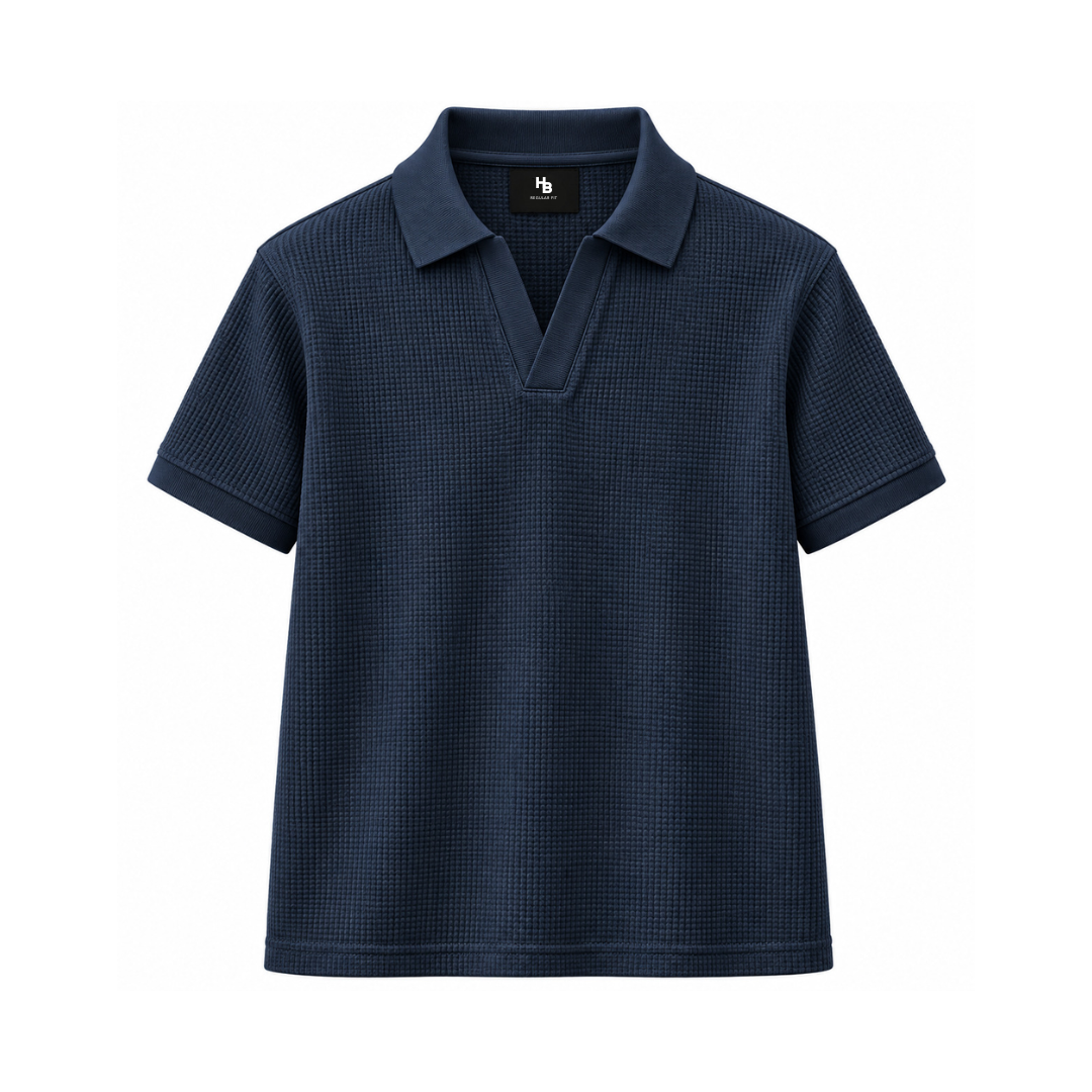 Navy Blue Mini Waffle Knit Polo