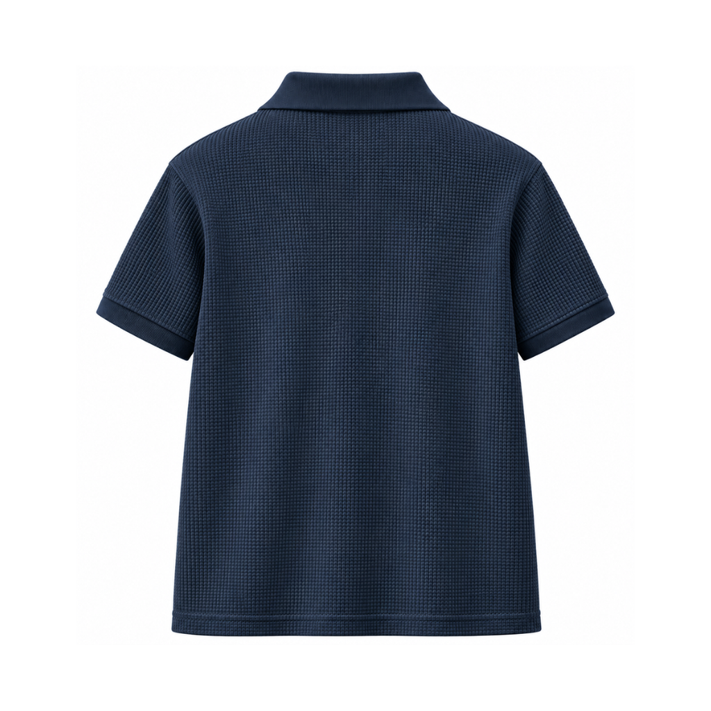 Navy Blue Mini Waffle Knit Polo