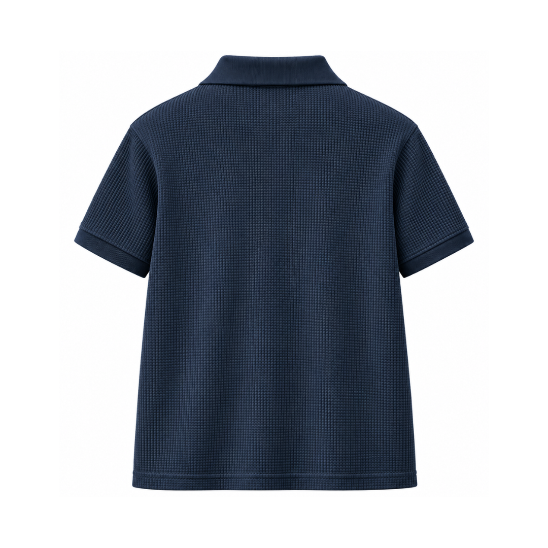 Navy Blue Mini Waffle Knit Polo