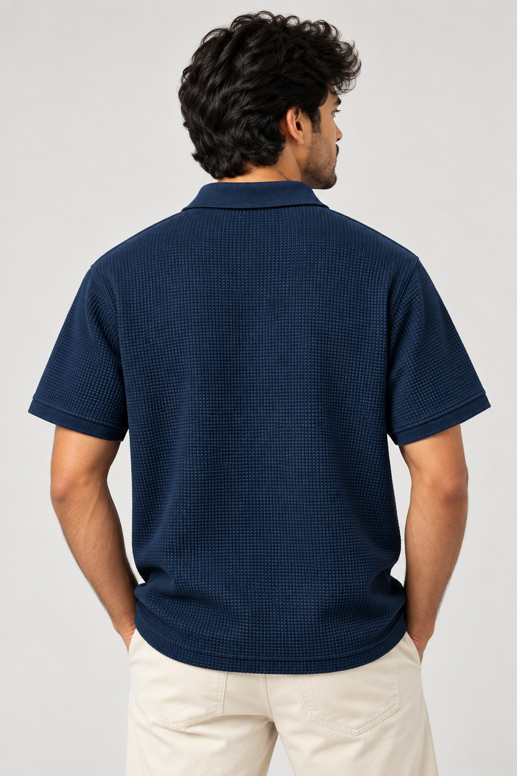 Navy Blue Mini Waffle Knit Polo