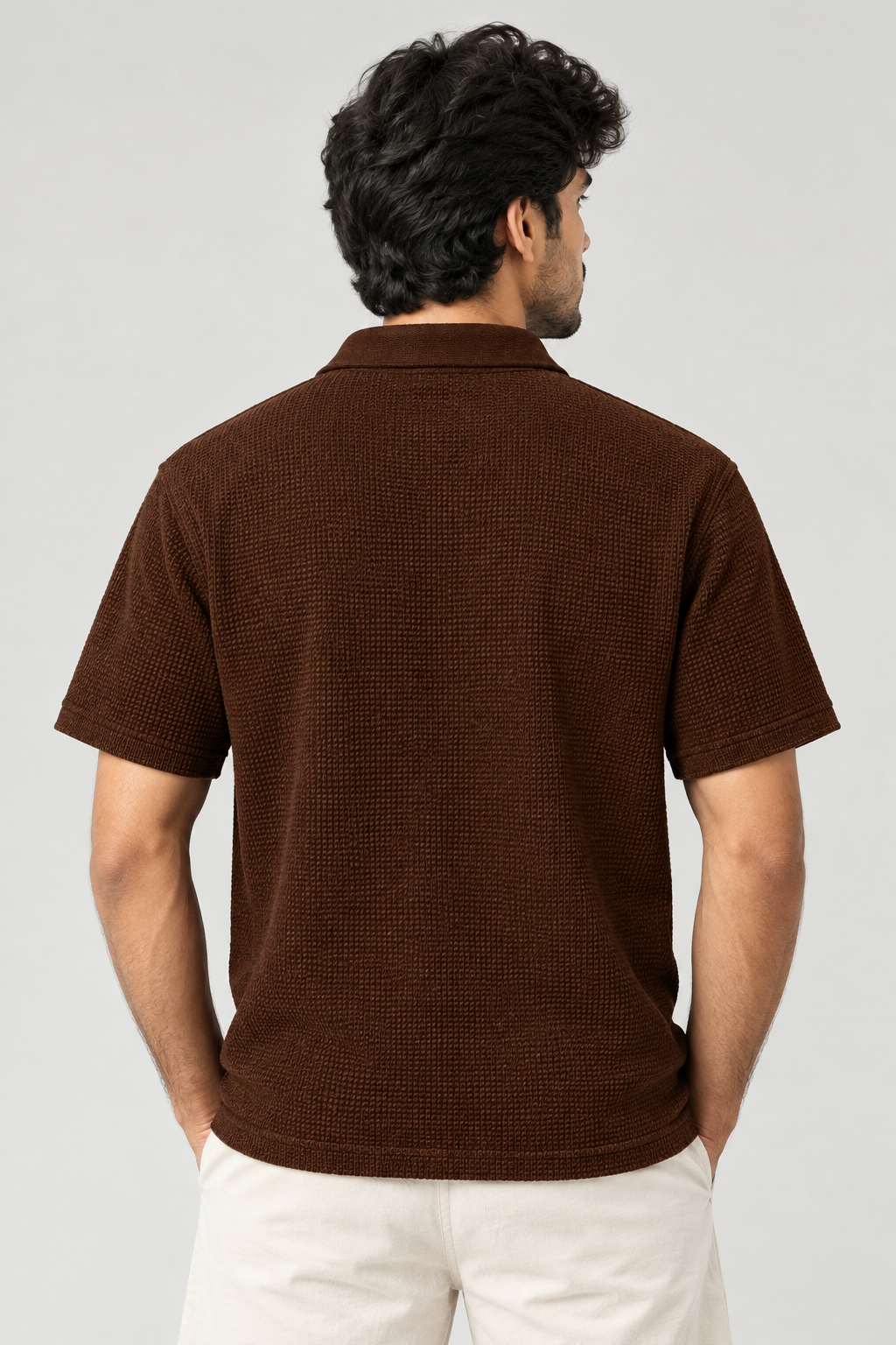 Chocolate Mini Waffle Knit Polo
