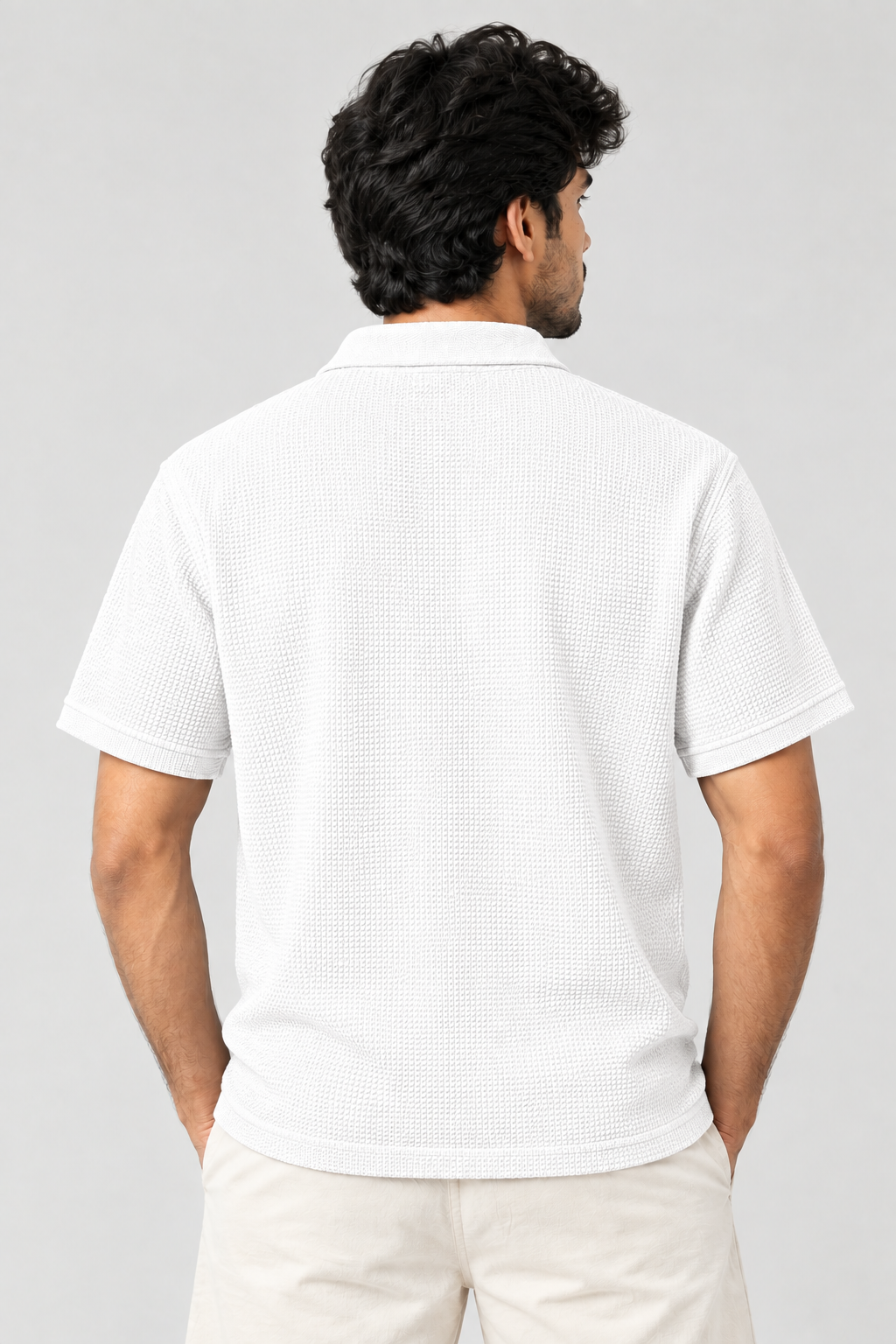 White Mini Waffle Knit Polo
