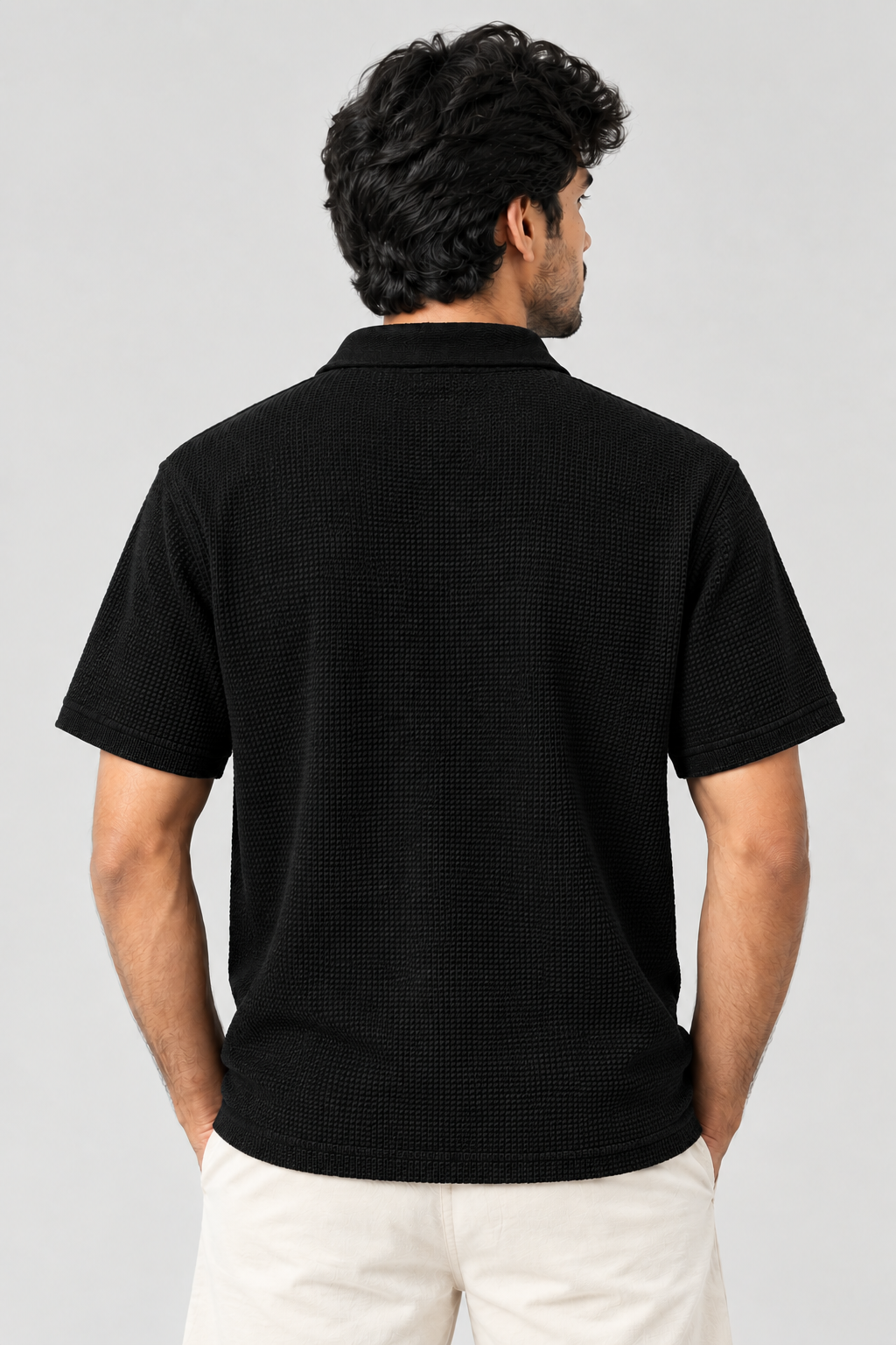 Black Mini Waffle Knit Polo