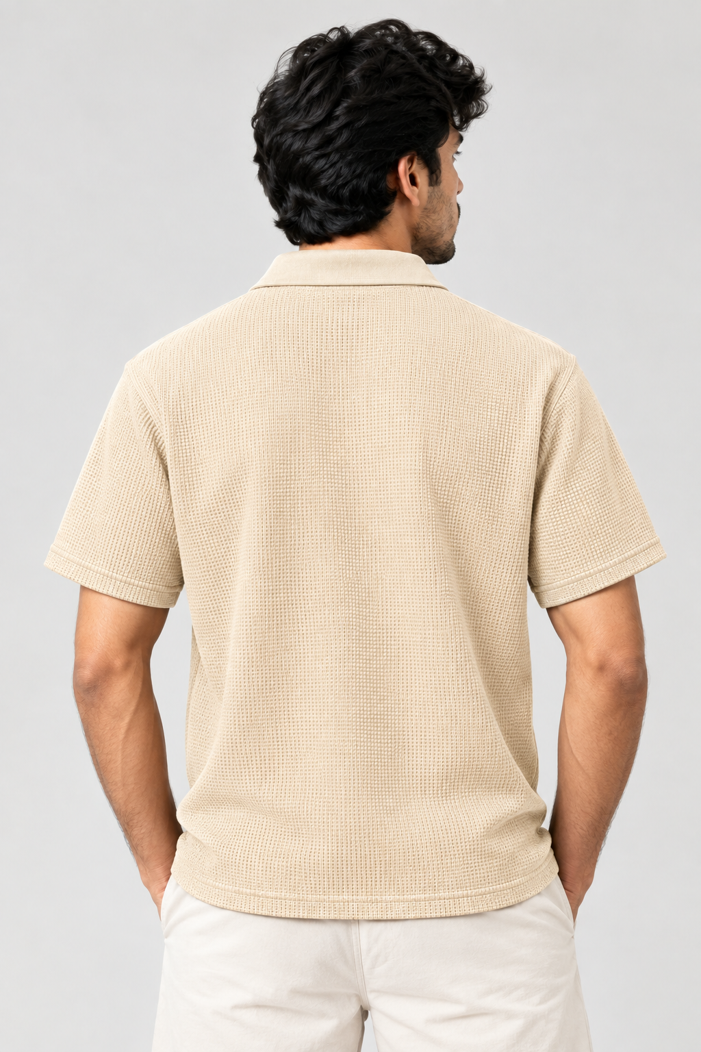 Beige Mini Waffle Knit Polo