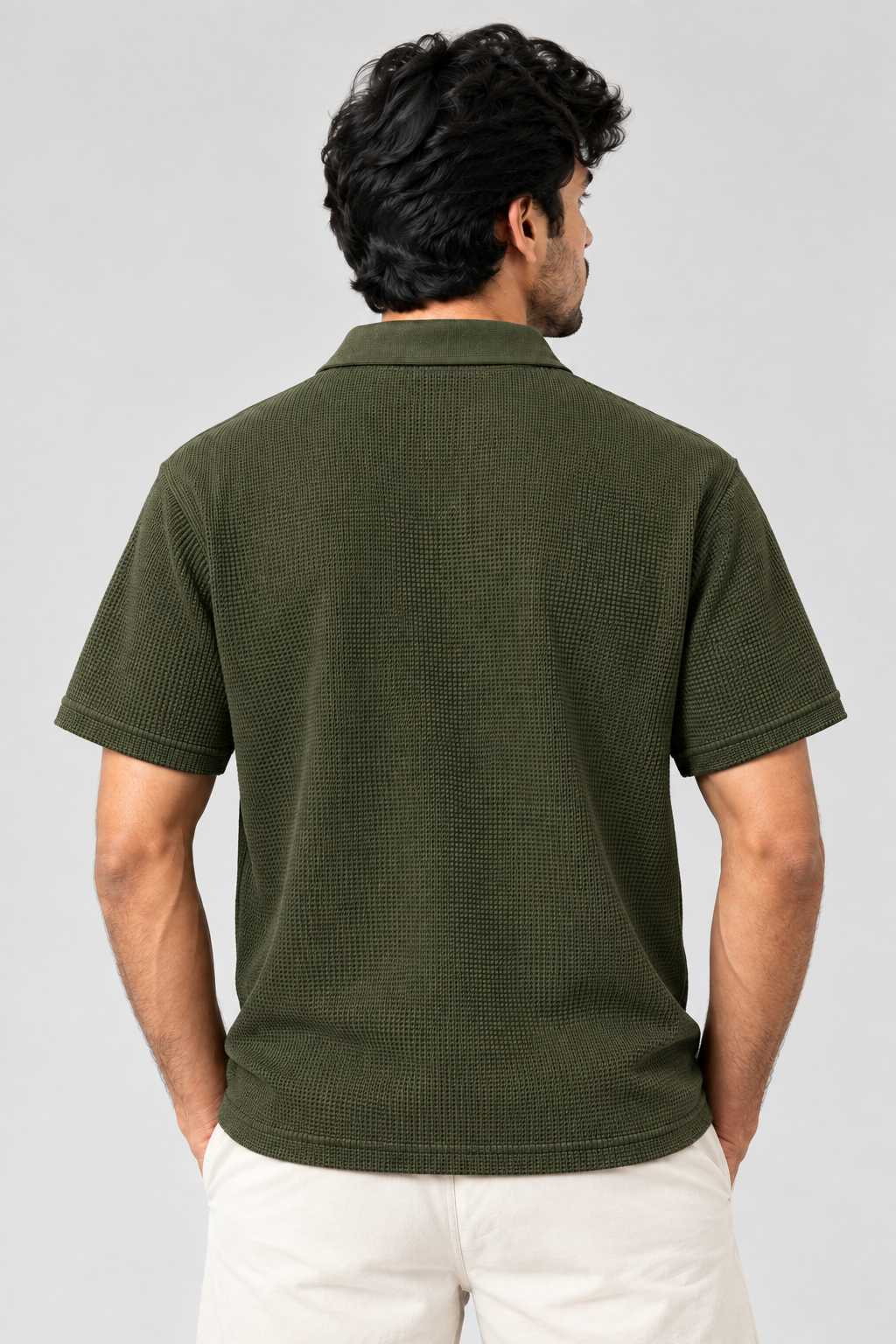 Olive Green Mini Waffle Knit Polo