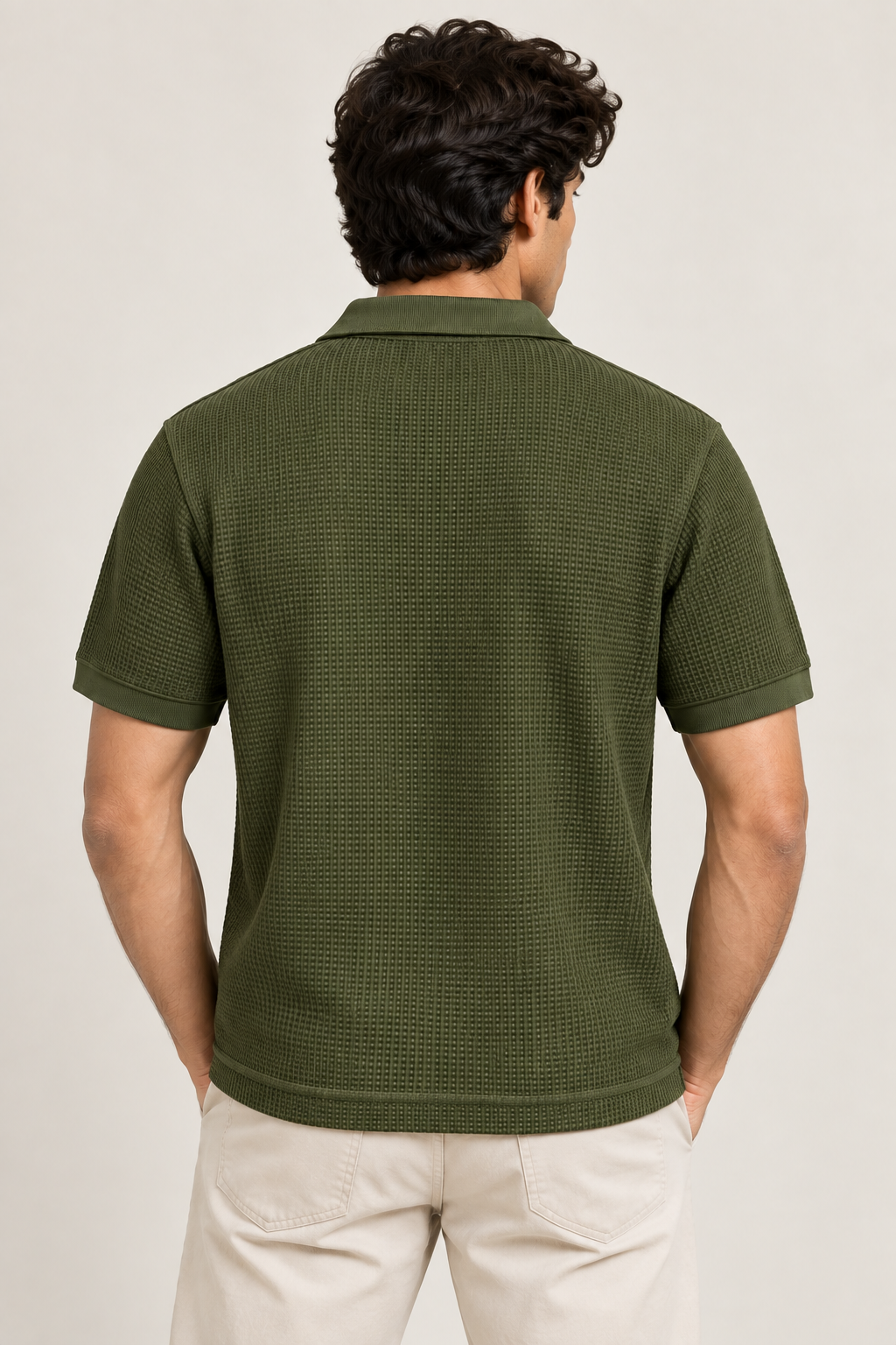 Olive Green Mini Waffle Knit Polo