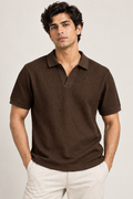 Chocolate Mini Waffle Knit Polo