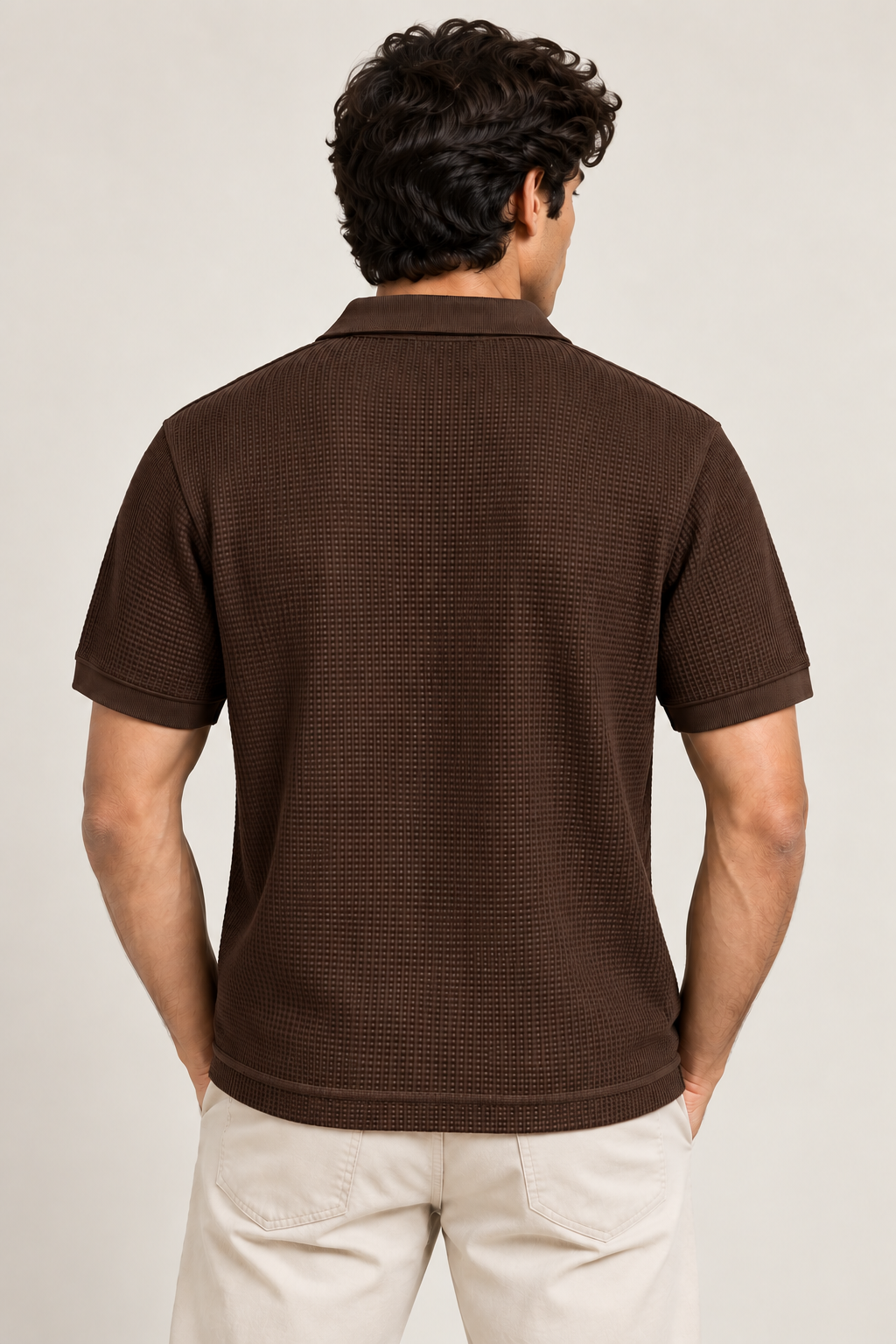 Chocolate Mini Waffle Knit Polo
