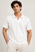 White Mini Waffle Knit Polo