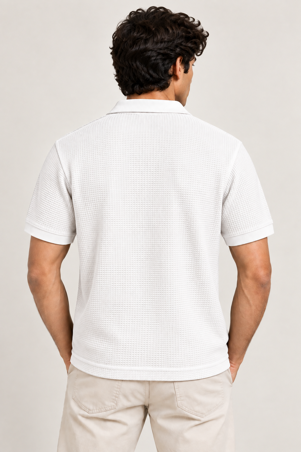 White Mini Waffle Knit Polo