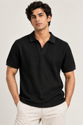 Black Mini Waffle Knit Polo