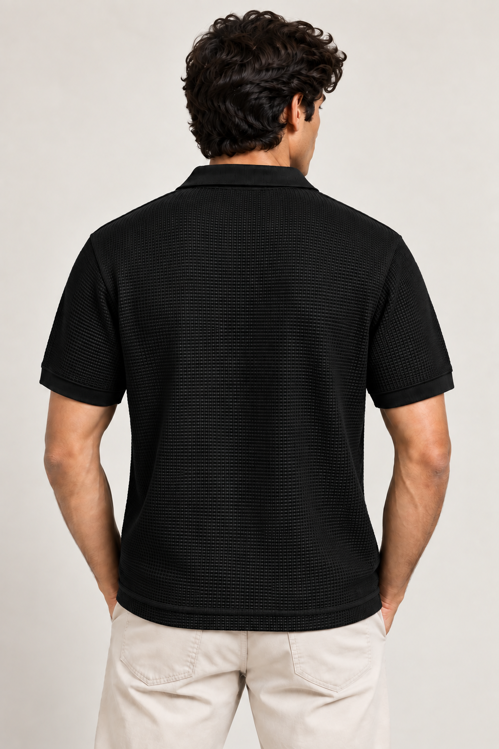 Black Mini Waffle Knit Polo