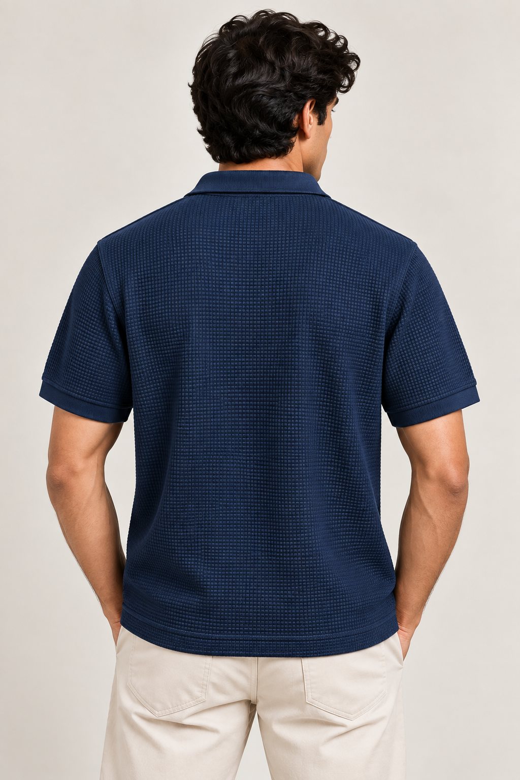 Navy Blue Mini Waffle Knit Polo