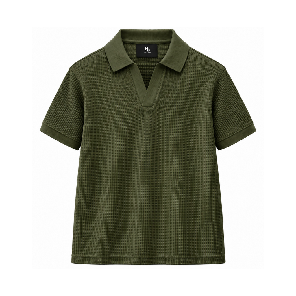 Olive Green Mini Waffle Knit Polo