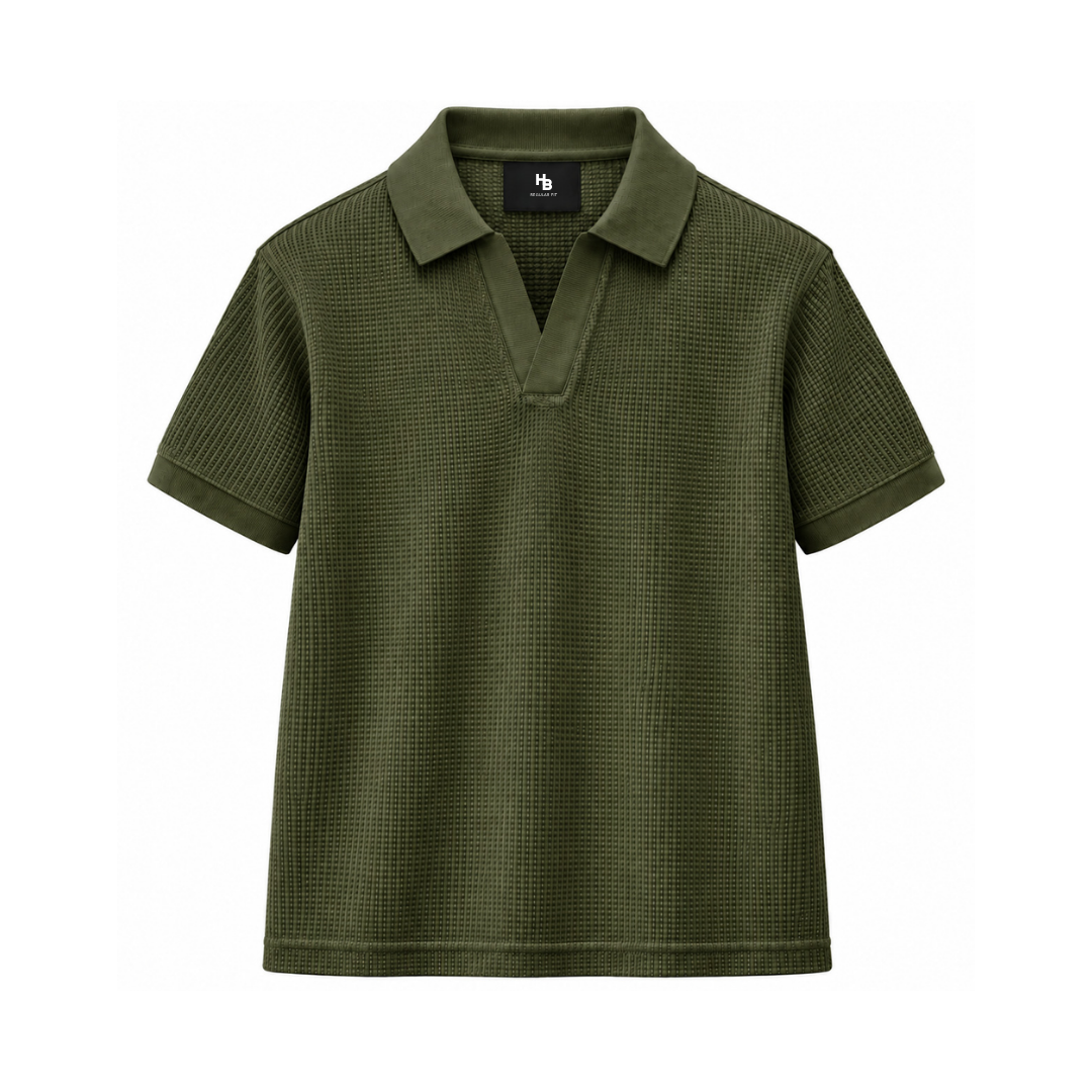 Olive Green Mini Waffle Knit Polo