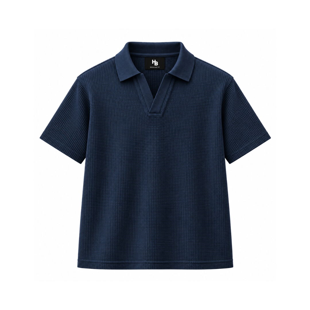 Navy Blue Mini Waffle Knit Polo
