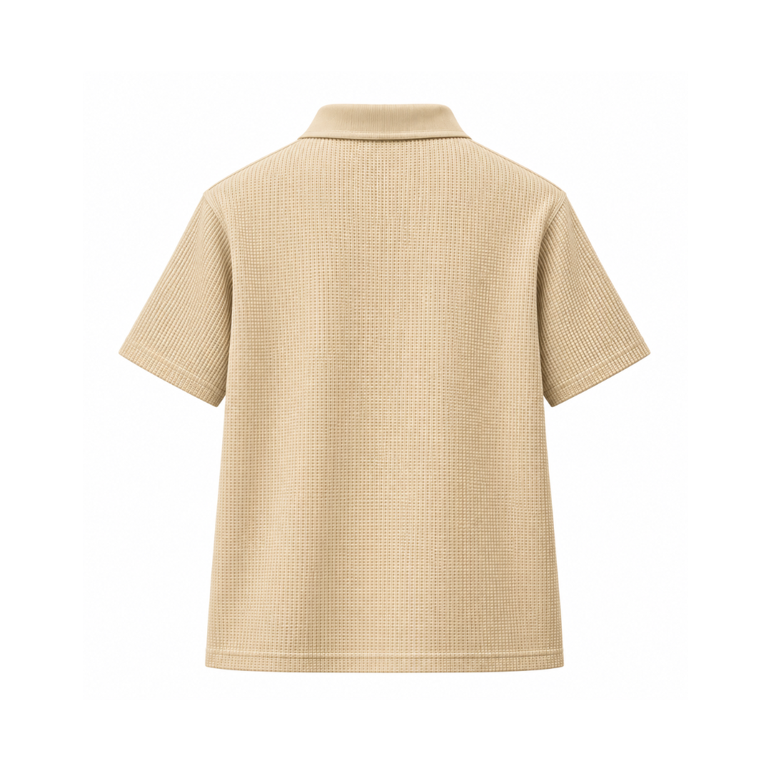 Beige Mini Waffle Knit Polo