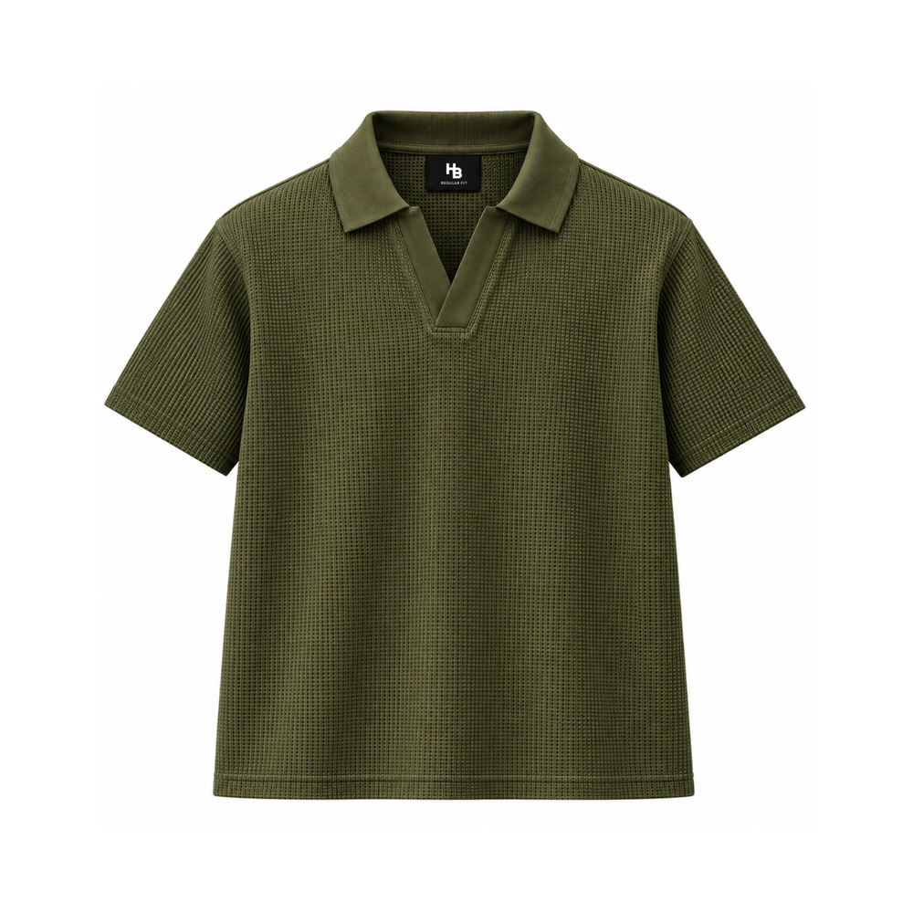 Olive Green Mini Waffle Knit Polo