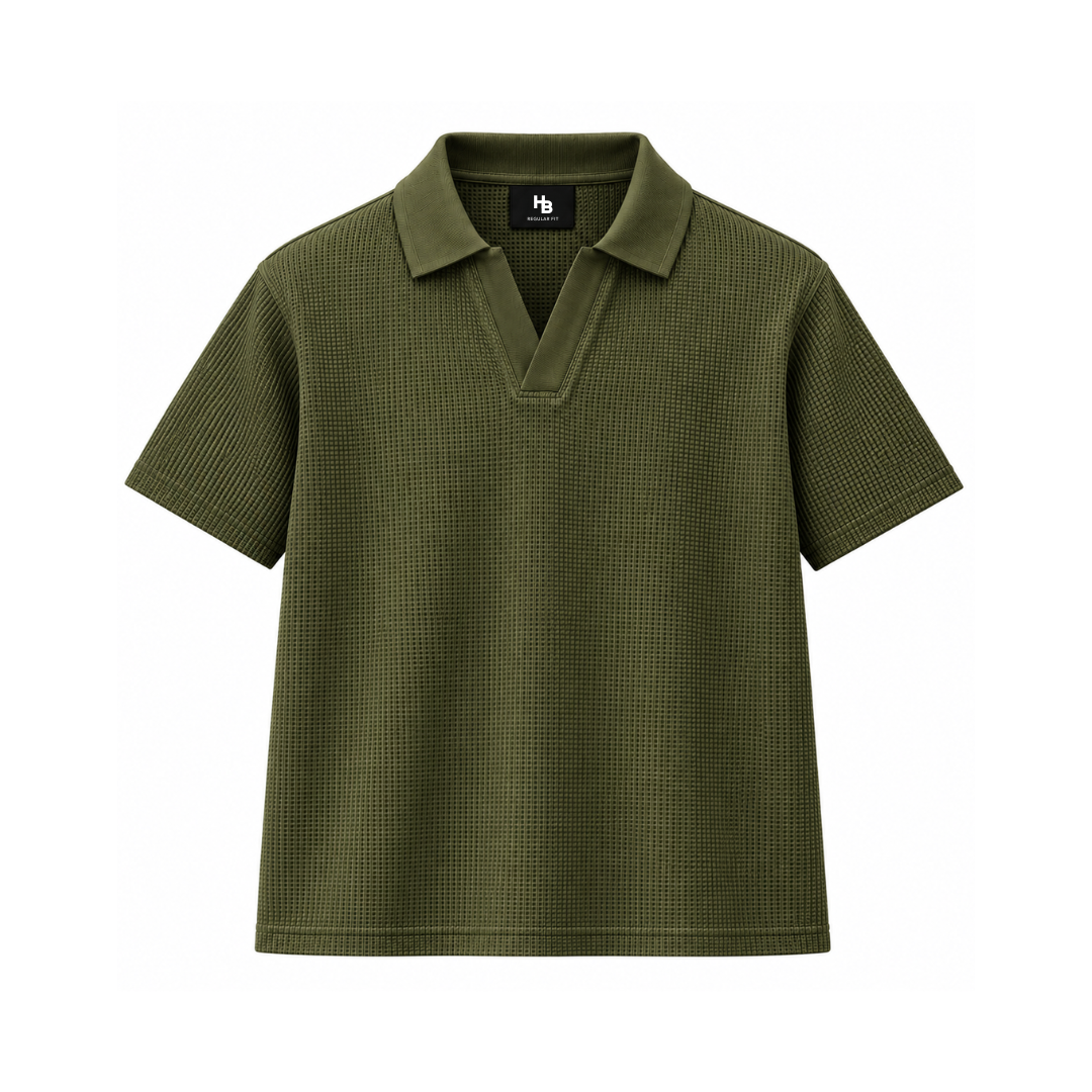 Olive Green Mini Waffle Knit Polo