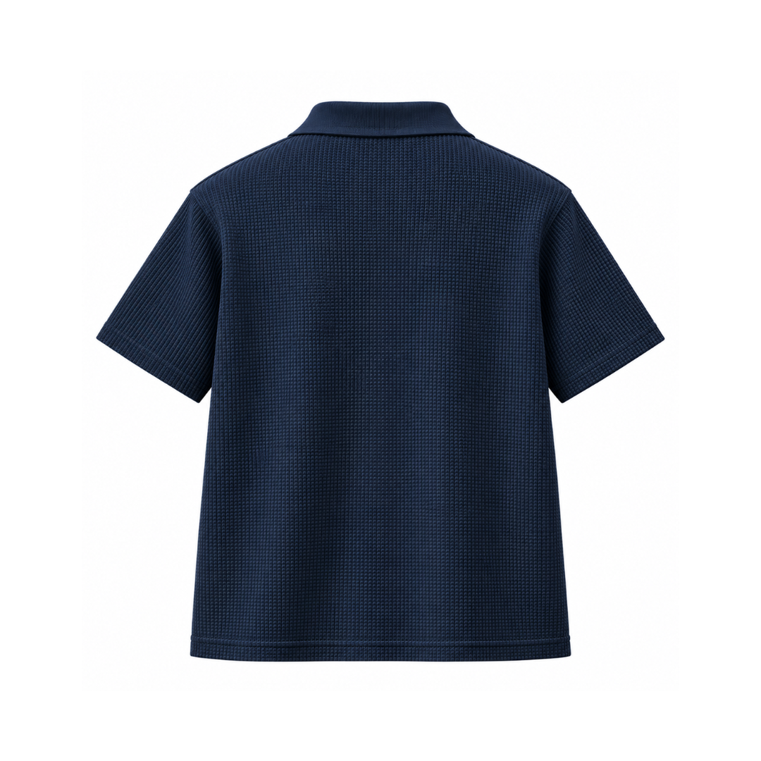Navy Blue Mini Waffle Knit Polo