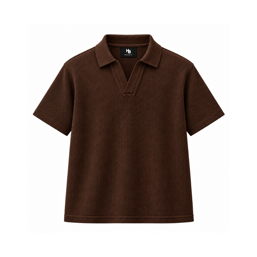 Chocolate Mini Waffle Knit Polo