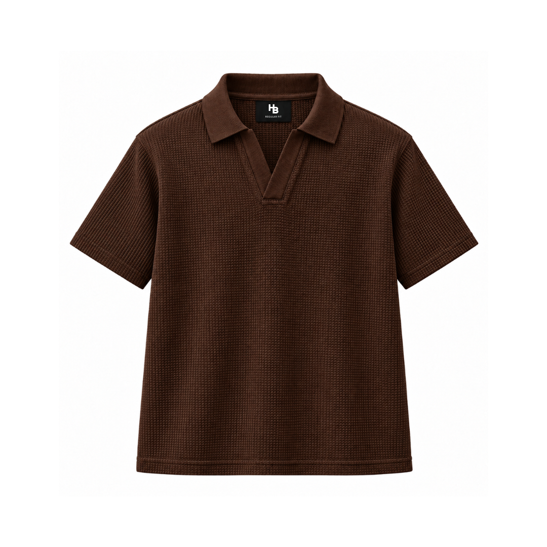 Chocolate Mini Waffle Knit Polo