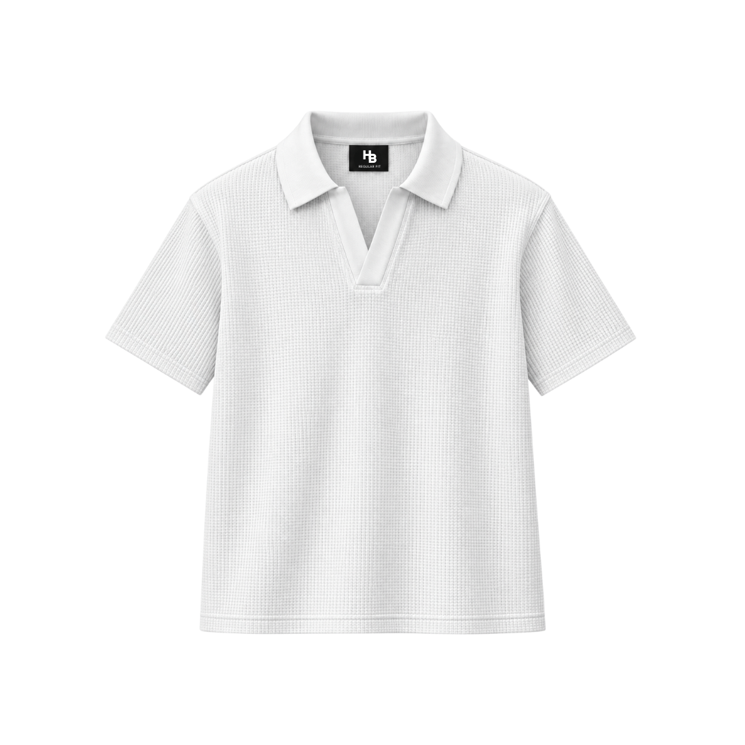 White Mini Waffle Knit Polo
