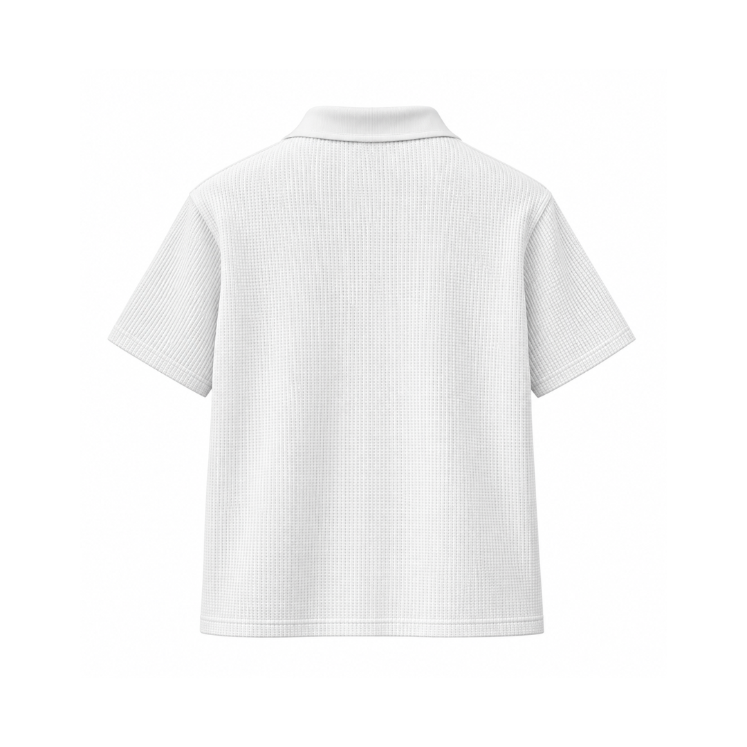 White Mini Waffle Knit Polo