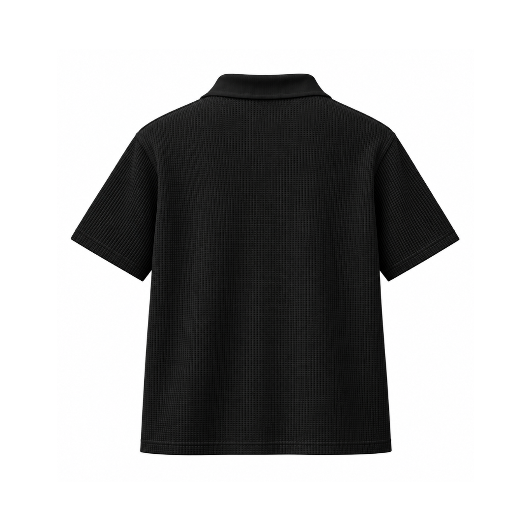 Black Mini Waffle Knit Polo