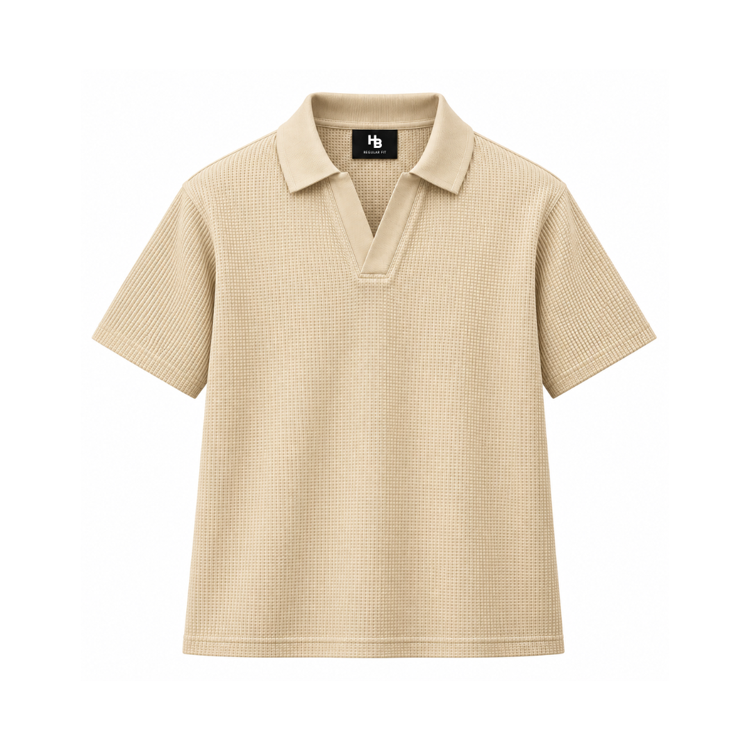 Beige Mini Waffle Knit Polo